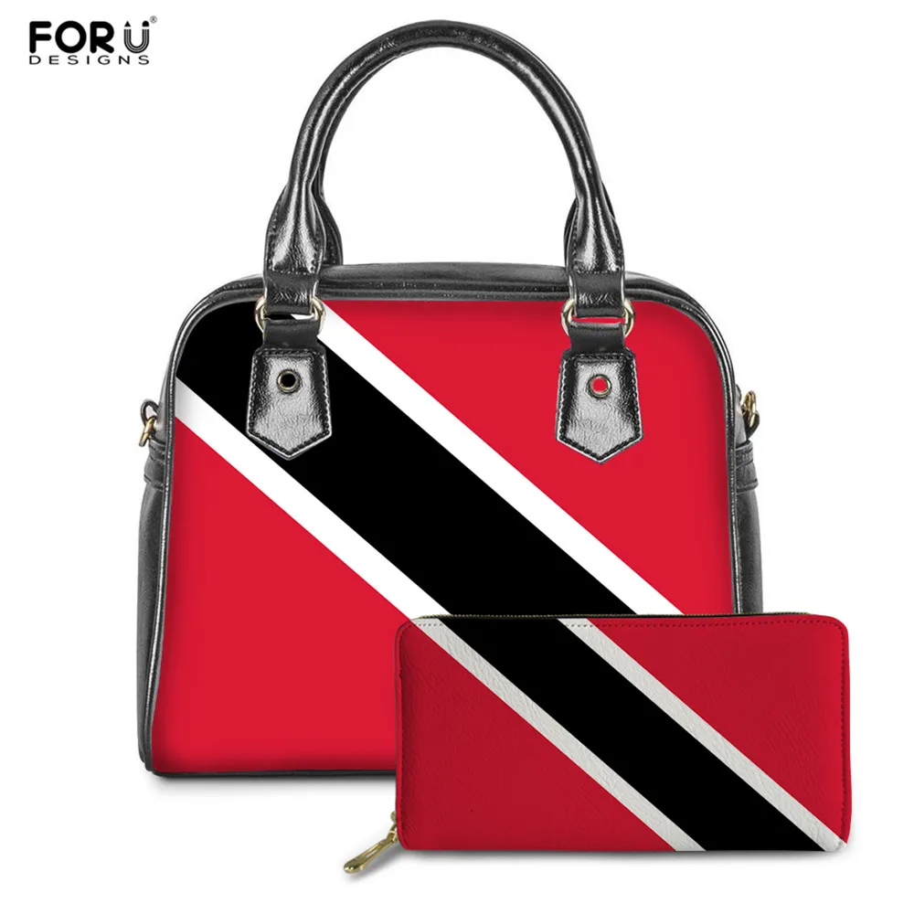 

FORUDESIGNS Карибский флаг Тринидада и Тобаго женские сумки 2 шт./компл. красная женская сумка через плечо из искусственной кожи Прямая поставка