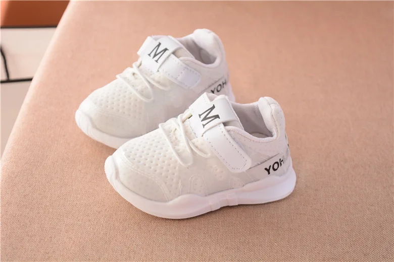 autumn new fashionable net breathable pink leisure sports running shoes for girls white shoes for boys brand kids shoes - Цвет: Белый