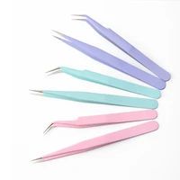 1pc tweezers stainless steel excellent quality bend or straight new colorful anti static tweezers nail art tools