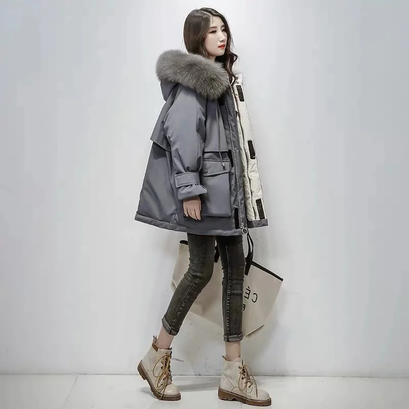 Женское зимнее пальто с натуральным лисьим мехом длинная парка капюшоном