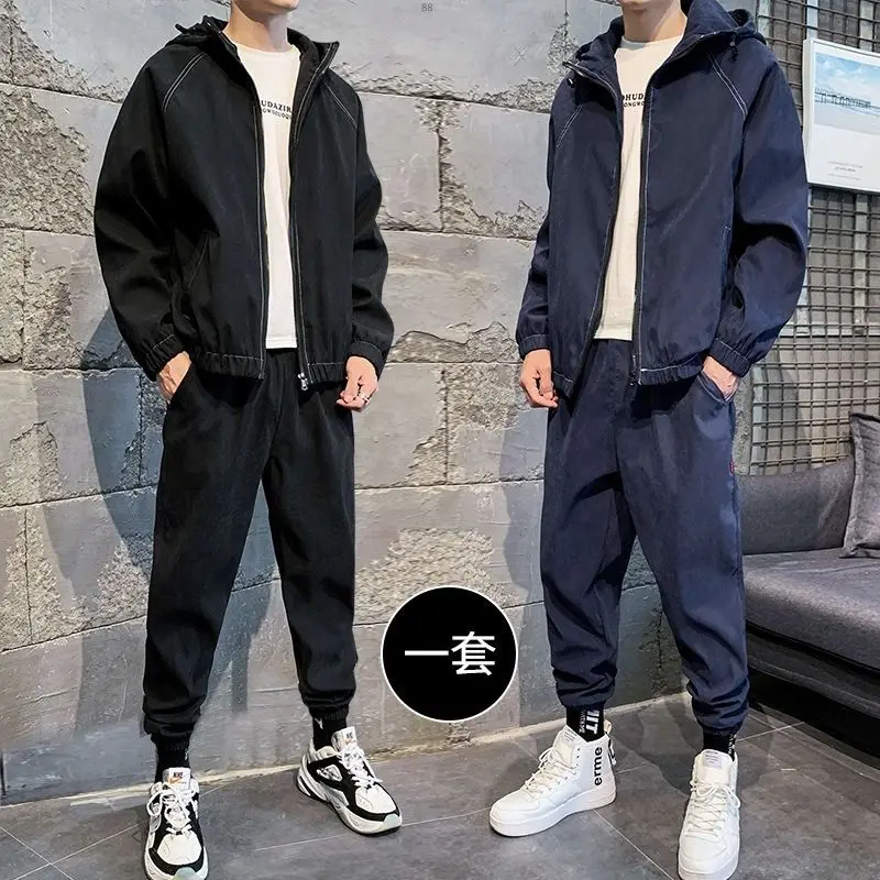 

Мужской повседневный костюм, Новинка весна-осень 2021, Спортивная свободная красивая куртка с капюшоном для инструментов, мужской комплект о...