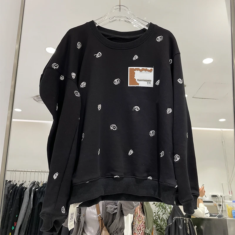 

Spring Women's Clothing Harajuku Style Student Sports Casual Embroidered Irregular Sweater Women's Loose BF Pullover Top