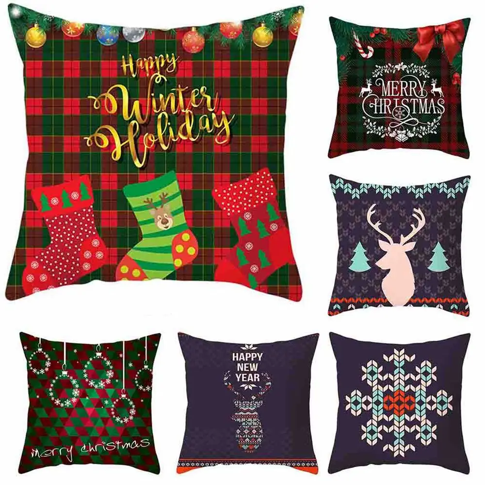 Веселая Рождественская подушка наволочка хлопок льняная для дивана домашний
