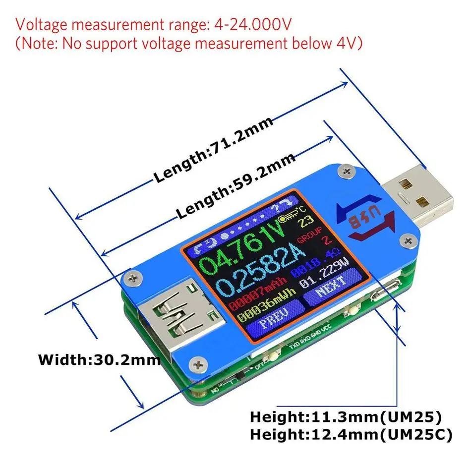 USB-тестер UM25/UM25C USB 2 0 измеритель тока Type-C USB-измеритель мощности USB-кабель тестер