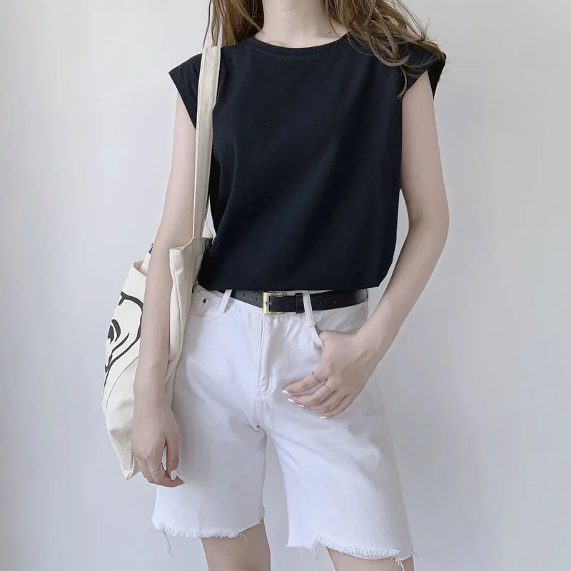 

Women Spring Summer Tank Tops Sleeveless Slim Fit Tee O-Neck Vest Camisole Cotton Harajuku Tops