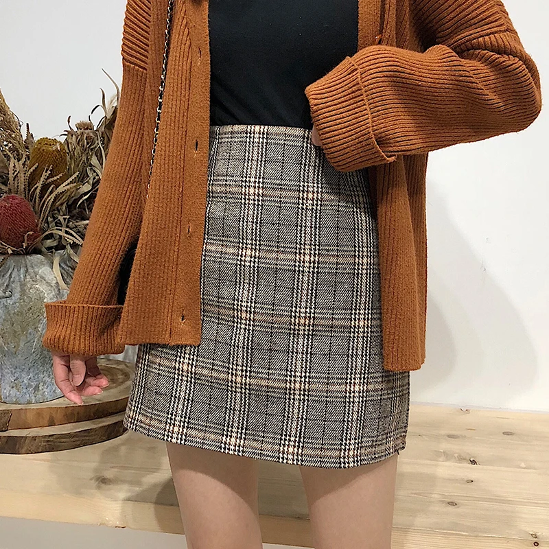 Юбка женская клетчатая с завышенной талией мини юбка в стиле ретро для