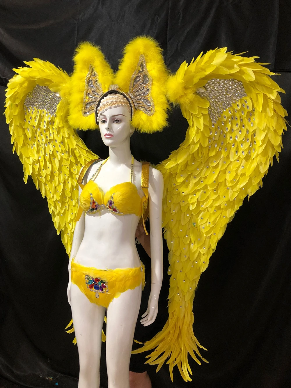 Custom Samba Dance Stage Performance Costume Ostrich Hair Backboard Opening Feather headwear wing Carnival Dance Team wear