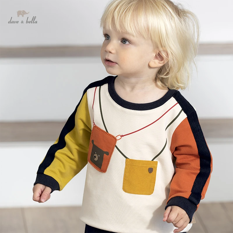

DB18626 dave bella autumn baby boys casual cartoon patchwork T-shirt children tops kids boy fashion tees