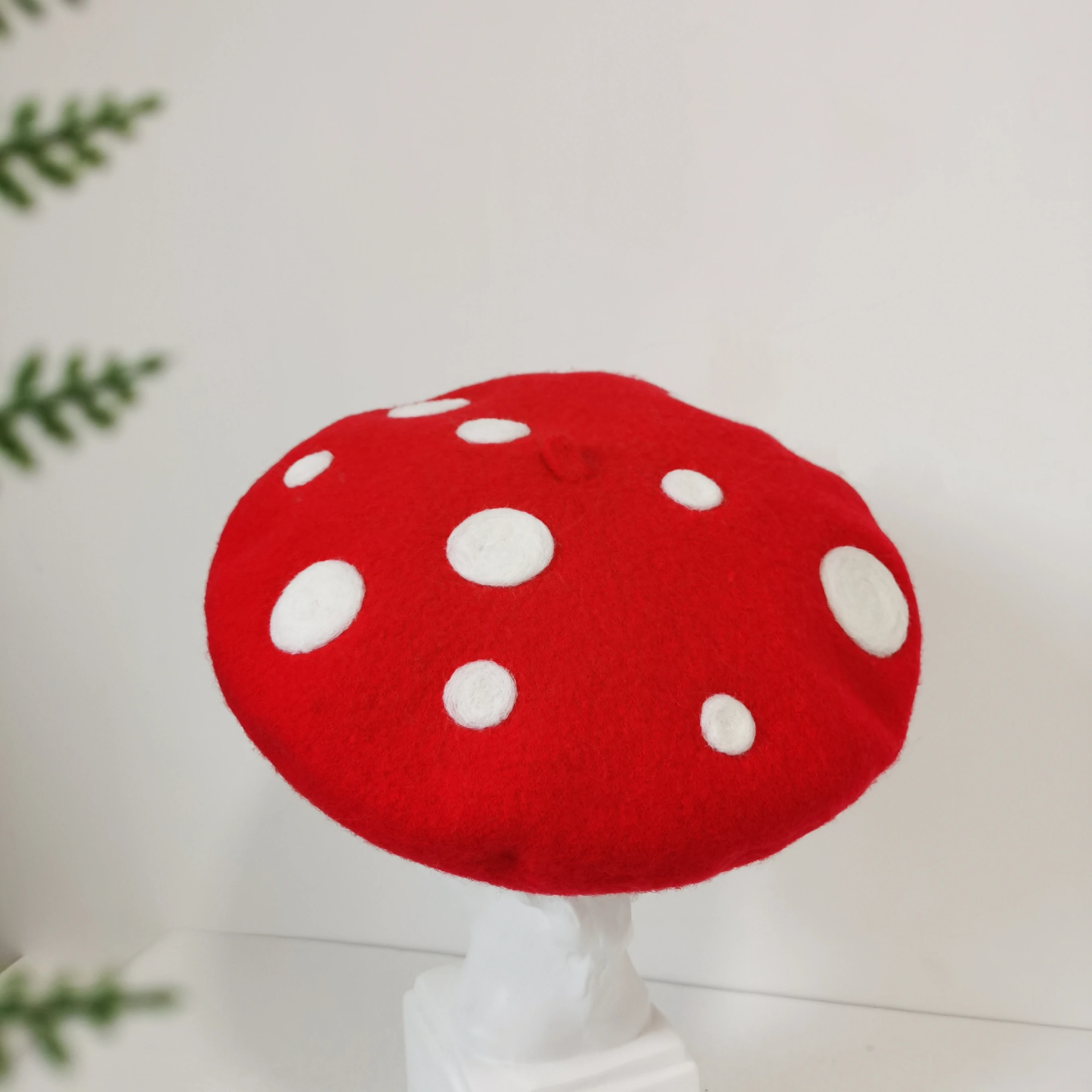 Red Mushroom Beret Women DIY Handmade Woolen Painter Hat Autumn and Winter Cute Warm Children Pumpkin Hat Christmas Hat mushroom