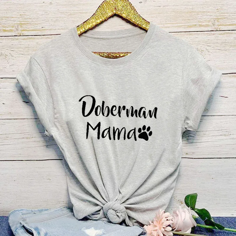 Женская футболка из чистого хлопка 100% с принтом Doberman Mama женская коротким рукавом