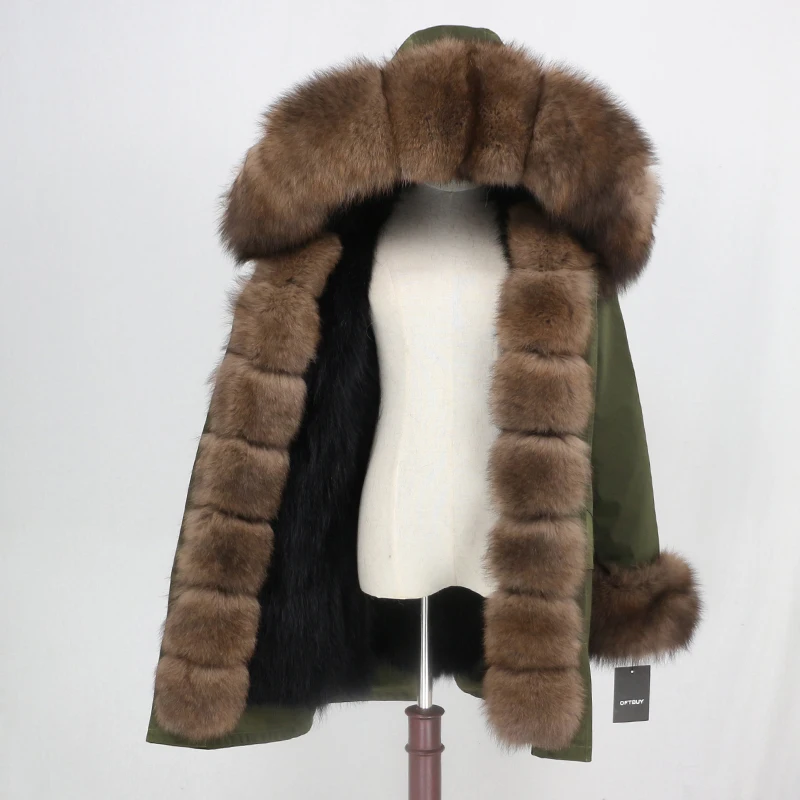 green black brown OFTBUY Водонепроницаемый верхняя одежда с натуральным мехом пальто Длинная парка зимняя куртка Для женщин с натуральным лисьим мехом на капюшоне уличная Съемная бренд - Цвет: green black brown