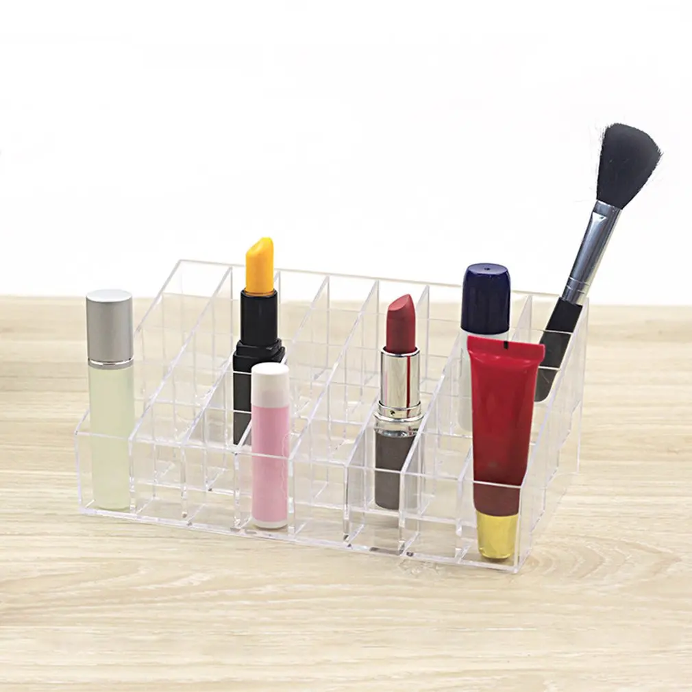 

24 Grid Lipstick Holder Plastic Cosmetic Organizer Lipsticks Display Rack Portable Makeup Storage Box Make Up Tool Kit