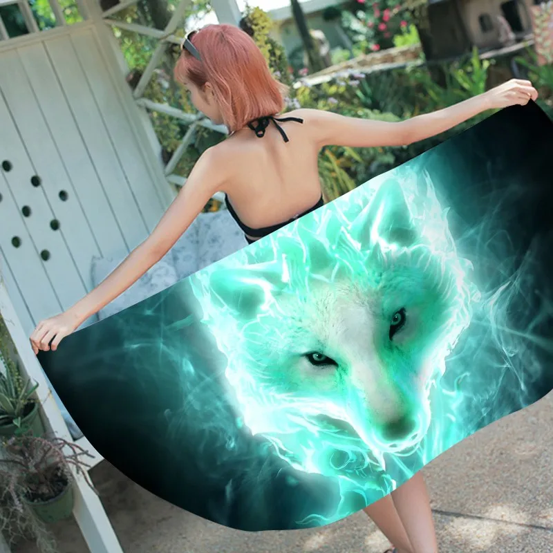 Быстросохнущее пляжное полотенце с принтом волка 150x180 см легкое банное из