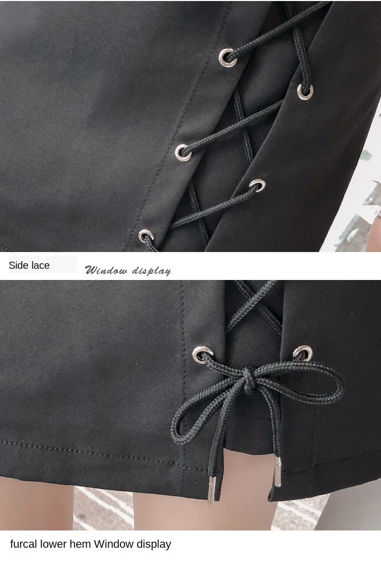 

2021 Spring and Autumn High Quality Tight-fitting Lace-up Ladies Skirt Casual Professional High Waist Black Female Short Skirt