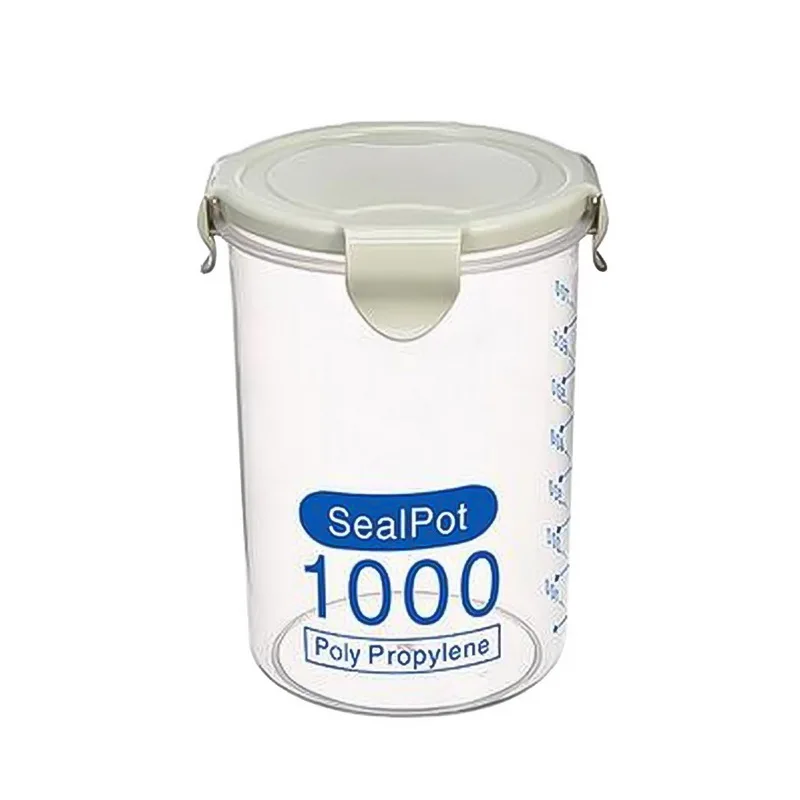 1000ml green Пластиковые Вращающиеся банки для риса, бутылки для хранения зерна, банки, прозрачный контейнер для крупы, набор, холодильник, хранение продуктов, кухонные принадлежности - Цвет: 1000ml green