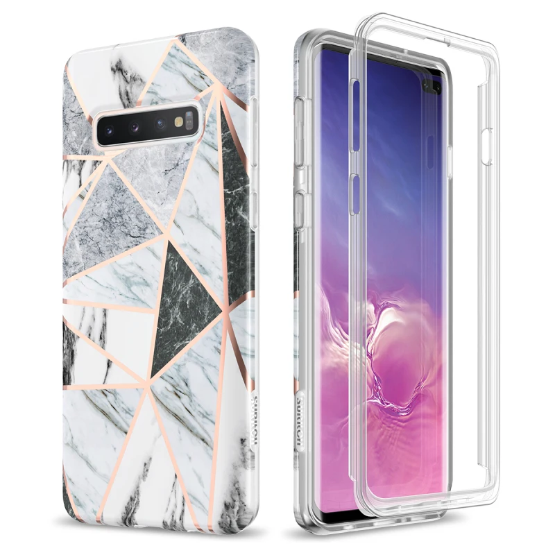 Мягкий мраморный чехол GrandEver 2 в 1 для samsung Galaxy S10 Plus противоударный полный защитный