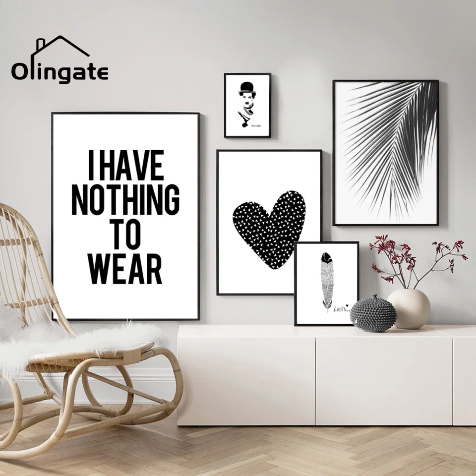

Black White Inspirational Quotes Canvas Poster Abstract Heart Figure Tree Picture Print One Piece Wall Art Home Decor for Room