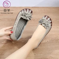 muyang 2021 women flats shoes spring autumn genuine leather handmade comfortable flower shoes woman loafers soft leather shoes