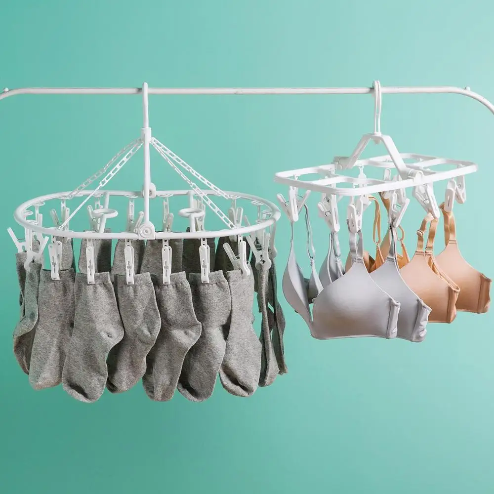 

32 Clips Folding Drying Rack Plastic Windproof Rotating Cloth Hangers Household Non-slip Clothes For Baby Underwear Socks