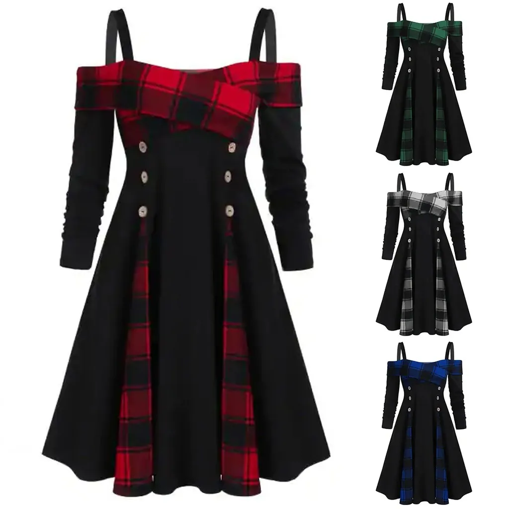 Женское платье с открытыми плечами готическое винтажное платье-трапеция в