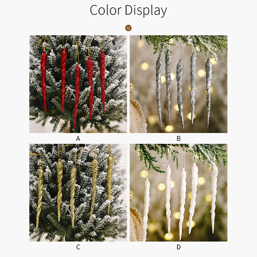 5 шт. рождественские украшения имитация сияющих сосулек Рождественская елка