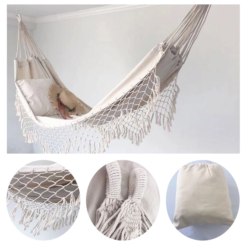 

Outdoor Garden Hammock Tassel Canvas Swing Chair Hanging Bed Hiking Camping Hunting Foldable Hammock Photo Props