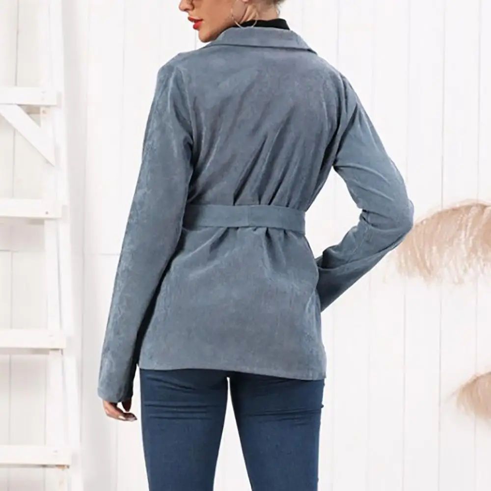 Винтажные вельветовые бандажные пальто Женское зимнее однотонное с длинным