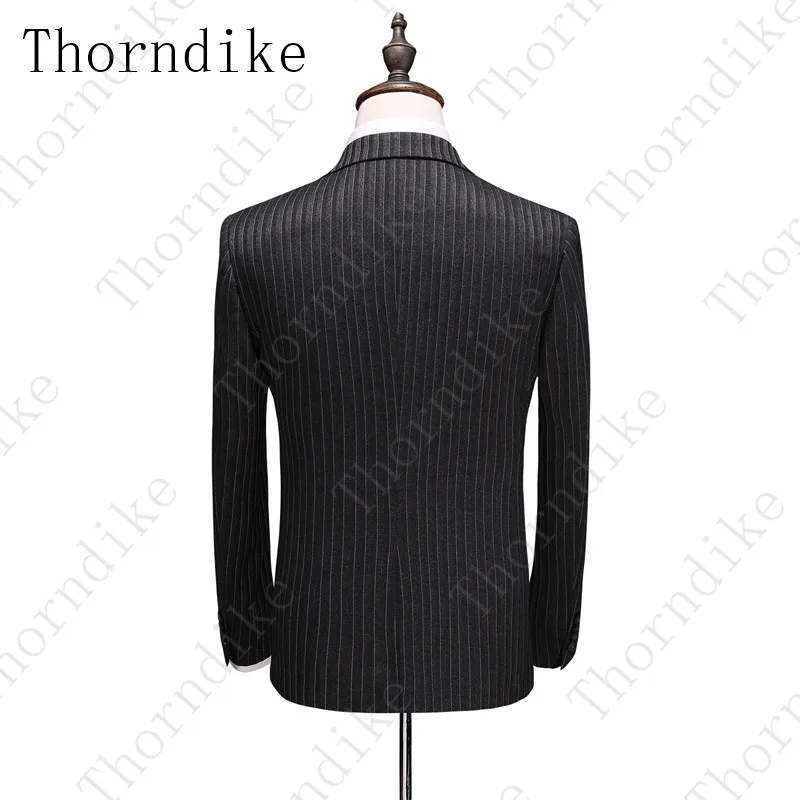 Thorndike (куртка + жилет брюки) 2020 темно-серые полосатые Свадебные смокинги для