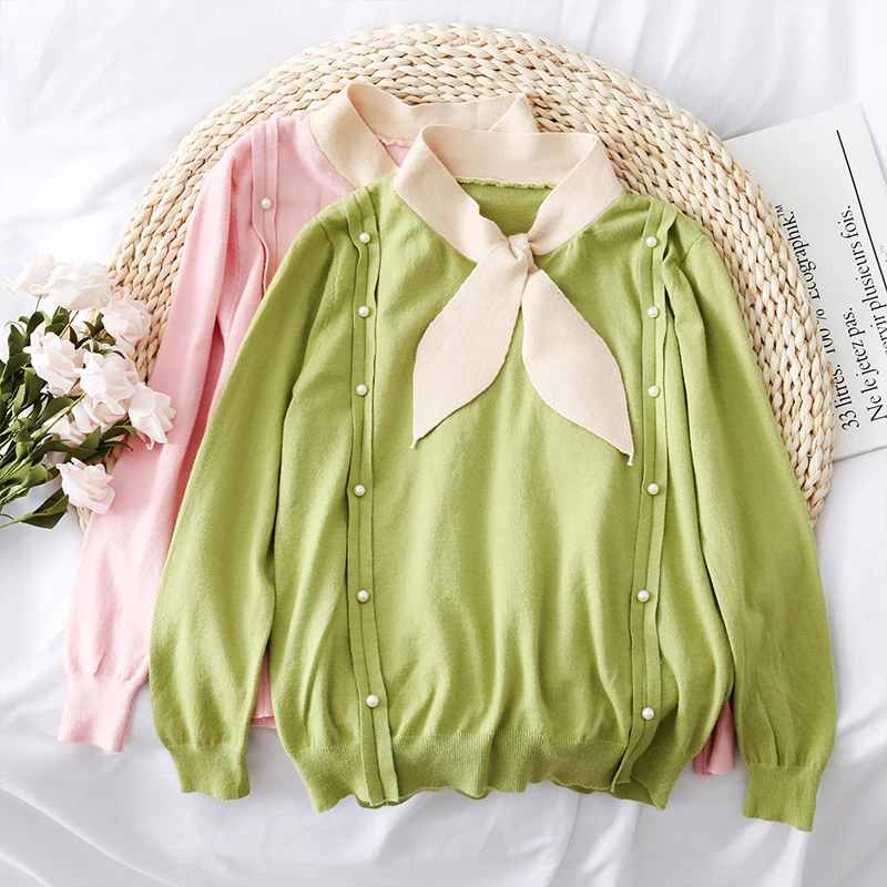 Женский Однотонный свитер Heliar повседневный с бантом на завязках украшенный