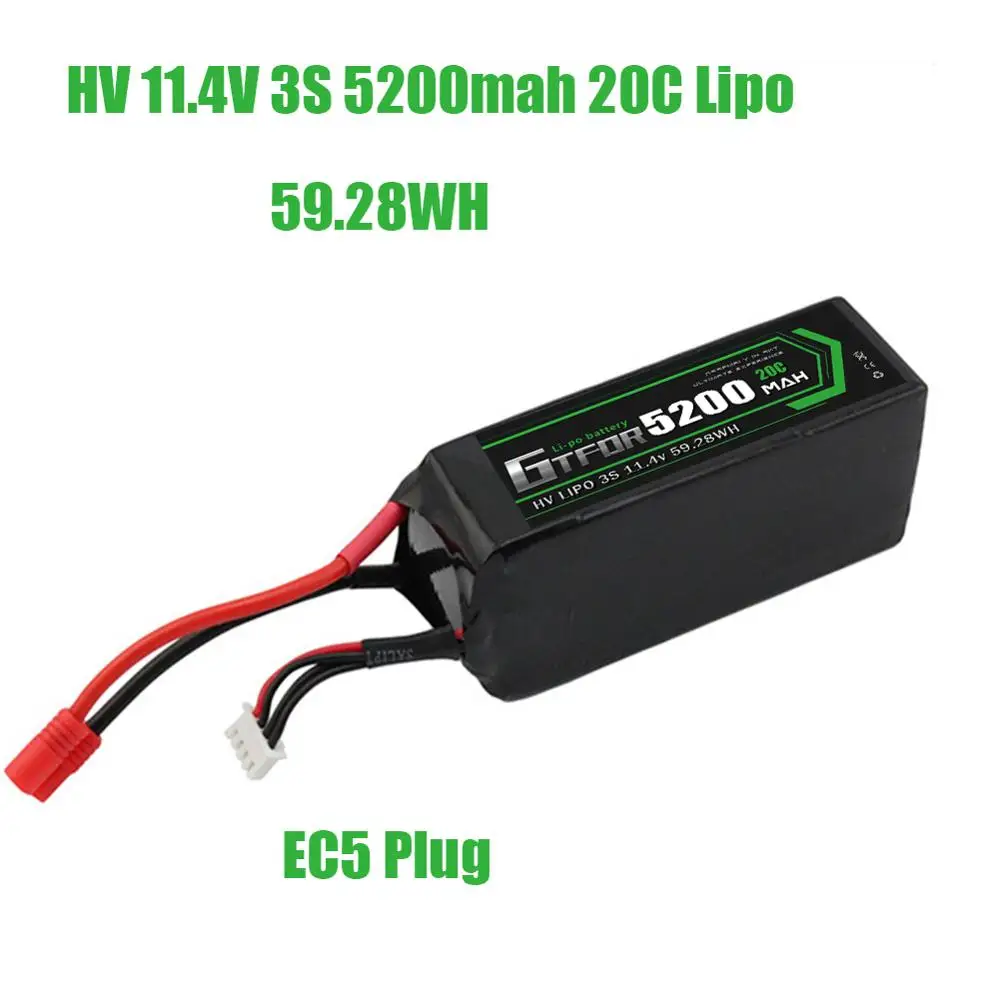 GTFDR батарея lipo 2S 7,4 V 10000mah 60C 120C HV 3S 11,4 V 5200mah 20C 40C для радиоуправляемого автомобиля дрона FPV Walkera QR X350 PRO квадрокоптера - Цвет: 1PCS5200mahEC5