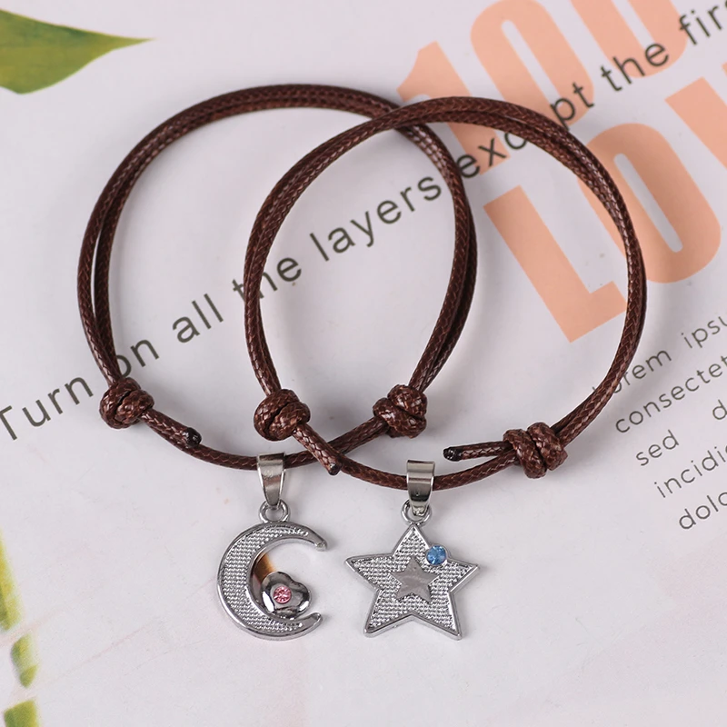 Мужской кожаный браслет в стиле бохо женский со звездой луной влюбленными