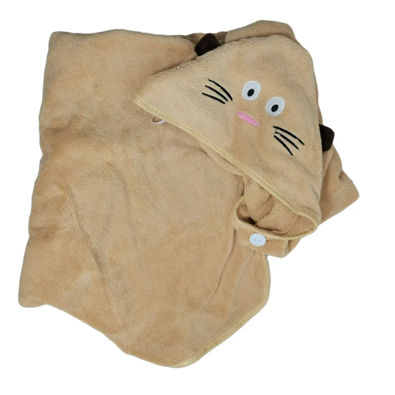 

Soft Coral Fleece Absorbent Children Cartoon Hooded Bathrobe Bath Towel