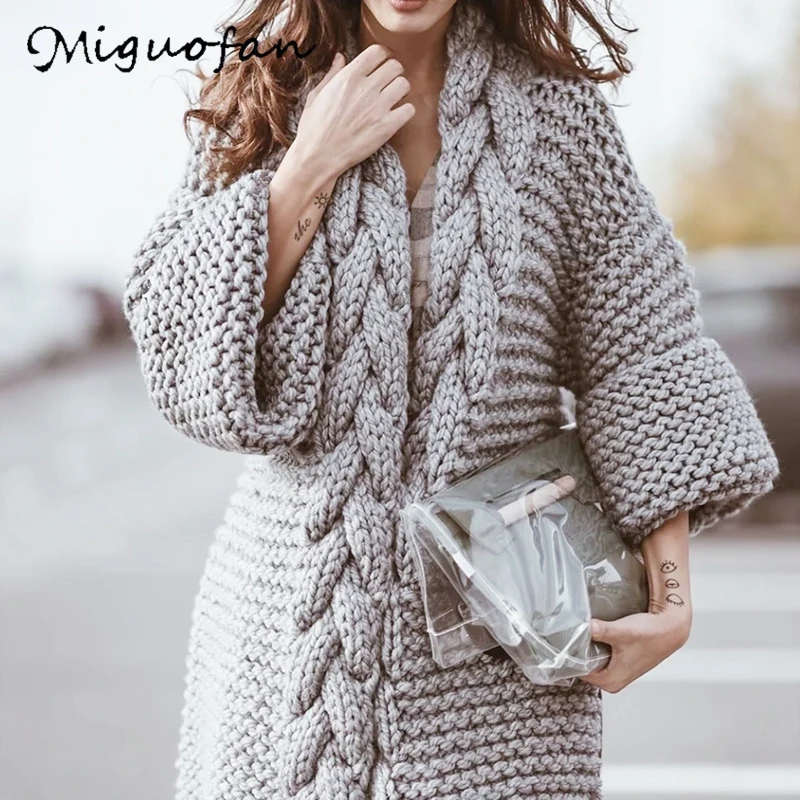 Miguofan свитера с драпировкой толстые длинные кардиганы женские оплетка зимнее