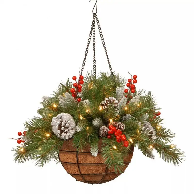 

Christmas Hanging Basket Garland Artificial Christmas Sling LED Lights Wall Front Door Flower Plant Hanger Balcony Xmas Decor