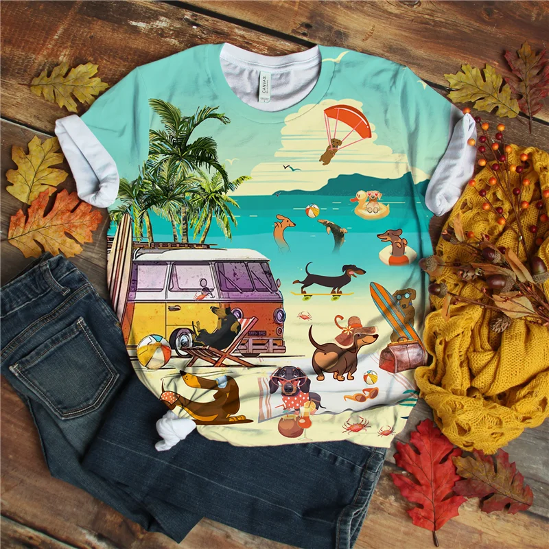 

2021 New Arrival Men T Shirt Full Anime Shirt Printing Fashion Short Sleeve Dachshund Harajuku Men Tees