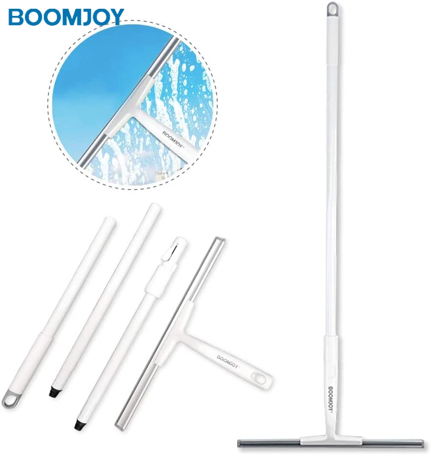 BOOMJOY Window Wiper Floor Squeegee Shower Cleaner with 43" Adjustable Handle Rubber for Glass Bathroom Tile Garage Window