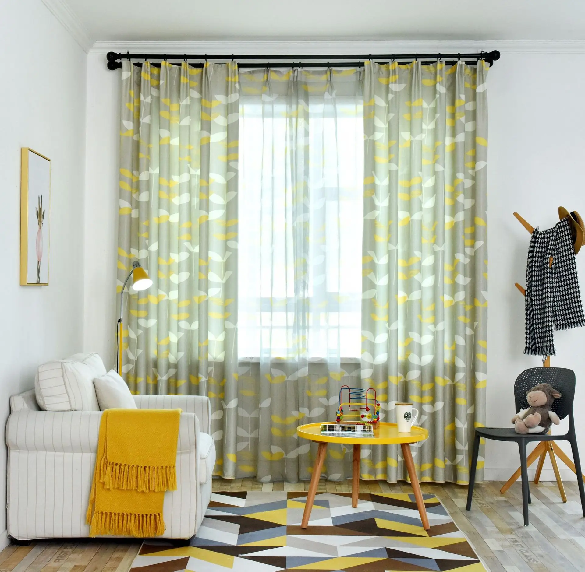 Скандинавские большие шторы с листьями готовая ткань современная спальня