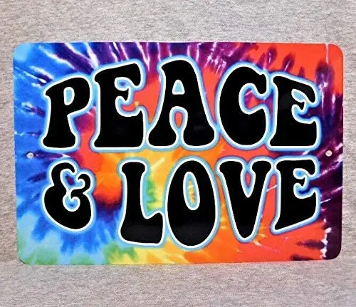

Peace and Love Tye Dye Iron Metal Plate Tin Sign Vintage Retro Wall Bar Chic Decor 12x8 inch