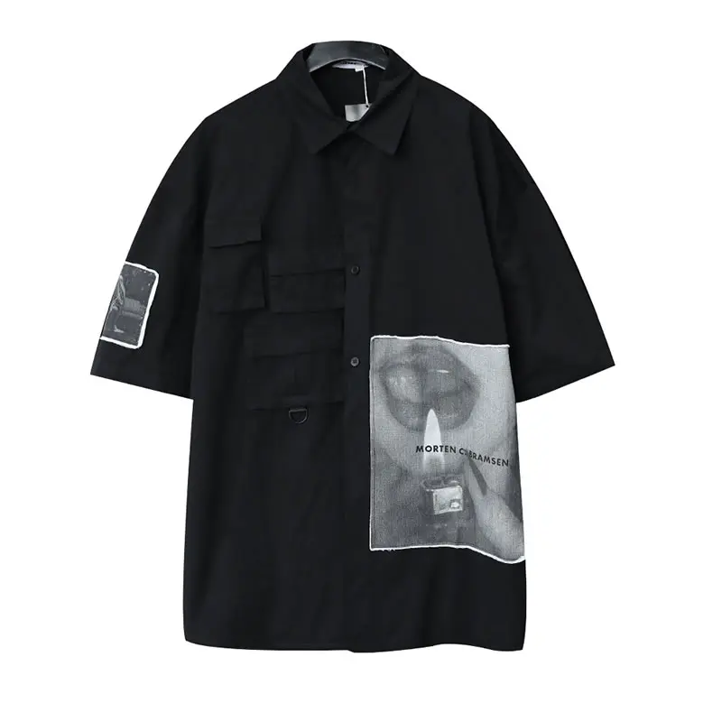 

XITAO Personality Patchwork Women Shirt Fashion Vintage Patchwork Pocket Loose Turn-down Collar Trendy All-match Top WMD1256