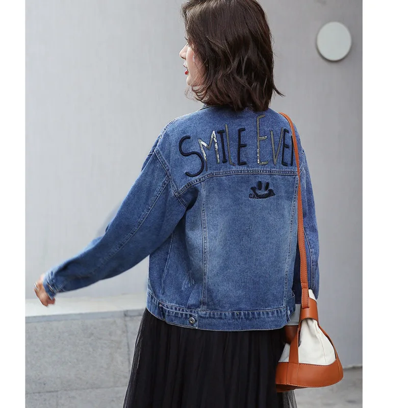 

Jacket Jeans Women Plus Size Denim Coat 2021 Spring Autumn Korean Style Designer Single Breasted Solid Print Pockets Fashion