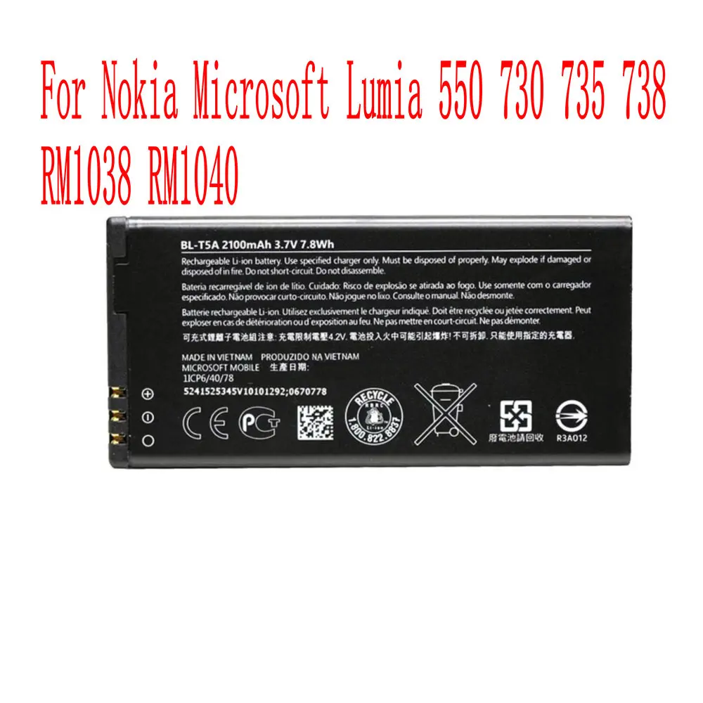 

Brand new 2100mAh BL-T5A Battery For Nokia Microsoft Lumia 550 730 735 738 RM1038 RM1040 Cell Phone
