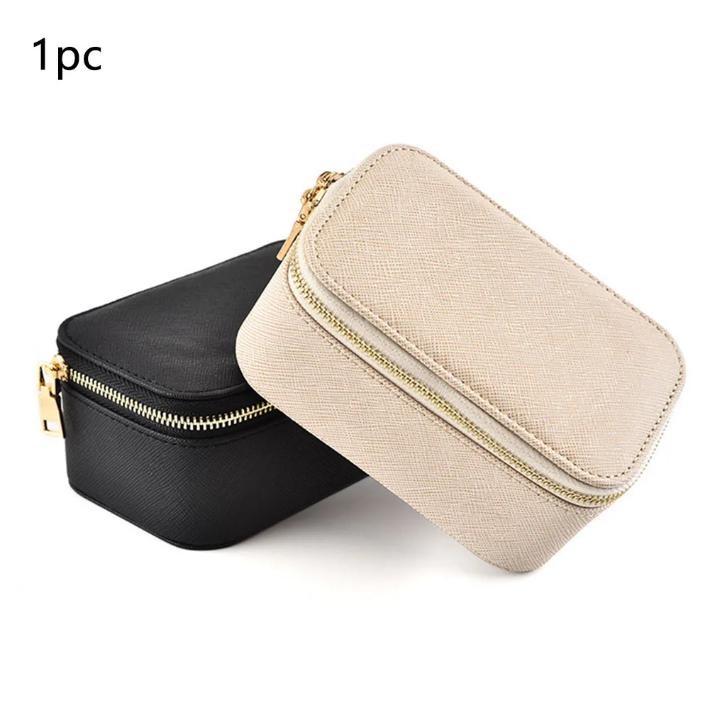 

Jewelry Box Zipper Rings Earrings Birthday Gifts Travel Multi-function Monolayer PU Leather Portable Storage Case Organizers