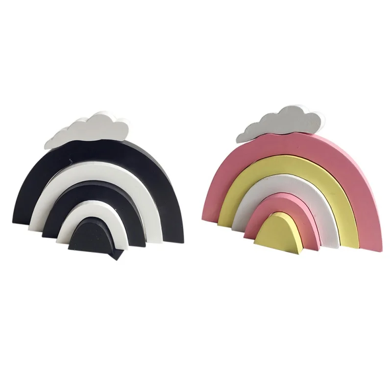 

Wooden Rainbow Building Blocks Decor Kids Room Decorative Ornaments Wall Baby Nursery Gifts Decorations