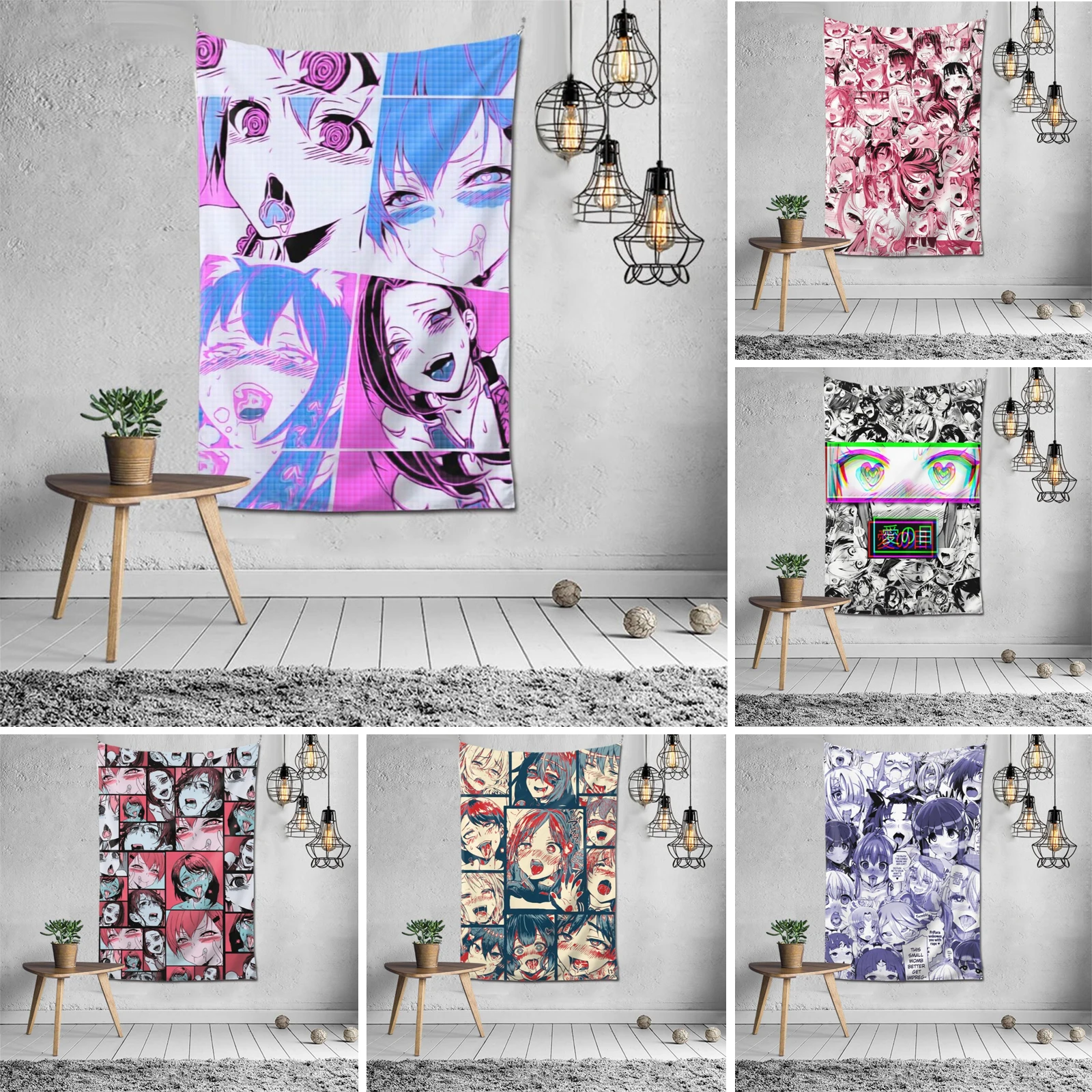 Anime Ahegao Faces Large Wall Hanging Decor Tapestry Curtain TV Backdrop Table Cloth for Party Bedroom