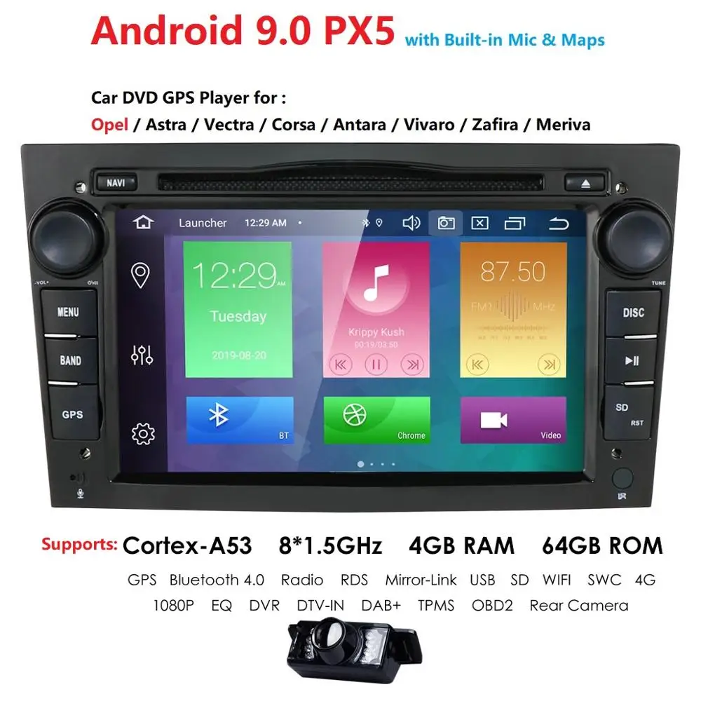 Hizpo 4 Гб+ 64 Гб Octa 8 Core Android 9,0 2 DIN автомобильный DVD плеер для Защитные чехлы для сидений, сшитые специально для Opel Astra H Vectra Corsa Zafira B C G Мобильный DVR gps Радио Стерео WI-FI