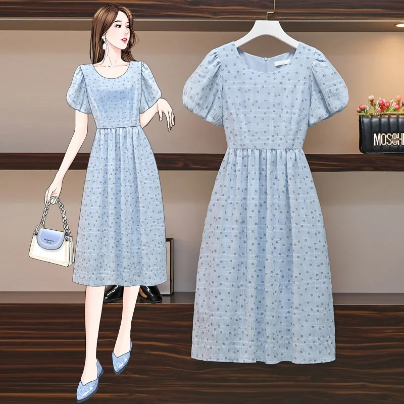 

Plus Size Women Summer Chiffon Casual Dress New Arrival 2021 Simple Style O-neck Print Ladies Elegant A-line Party Dresses W314
