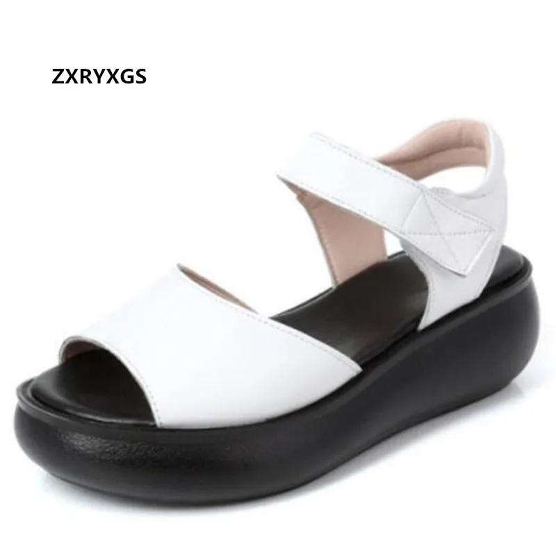 

Женские сандалии из воловьей кожи, легкие кожаные босоножки на толстой подошве, удобная повседневная обувь большого размера, лето 2021