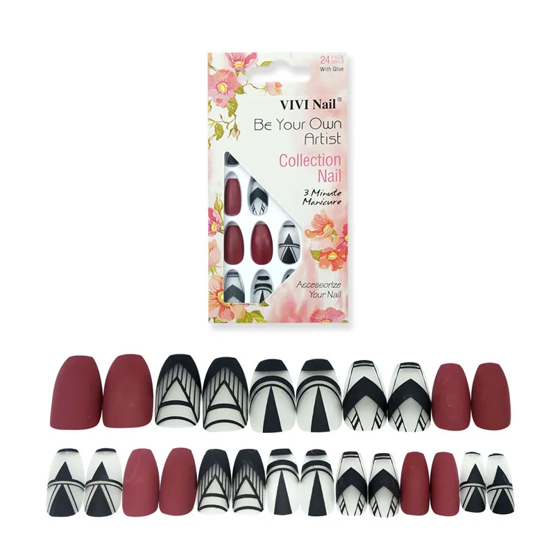 72 шт. коротких ногтей в форме балетной туфли, 3 комплекта полного покрытия с дизайном, искусственные накладные ногти с клеем, имитация натуральных ногтей.