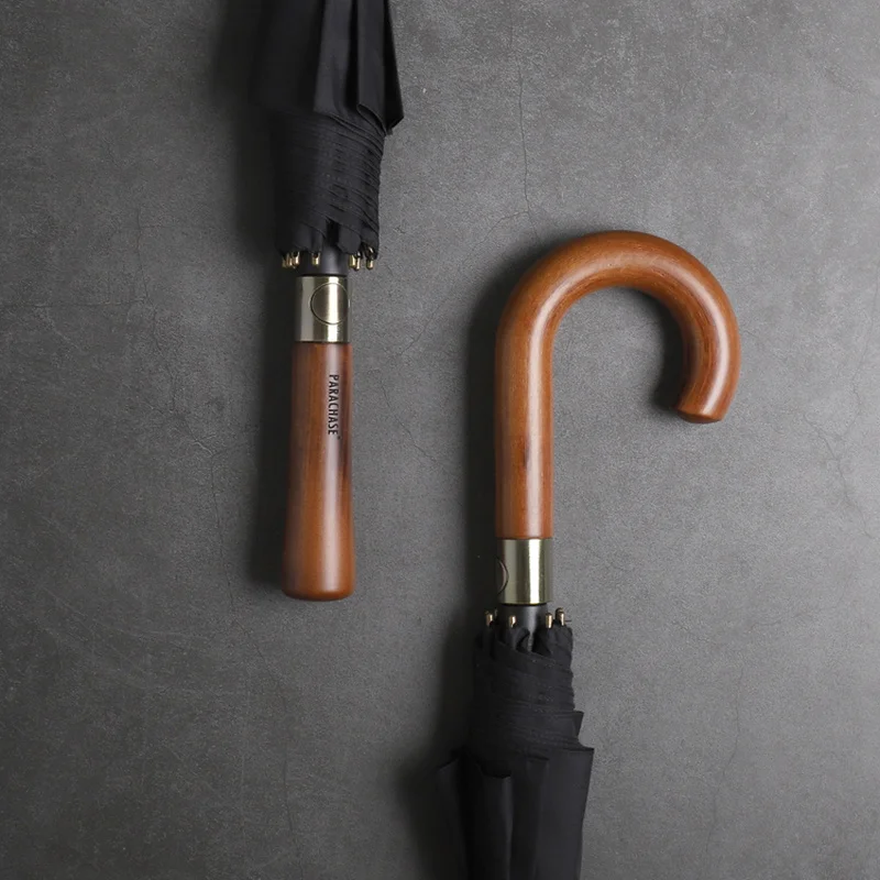 

Wooden Handle Long Umbrella Big Golf Strong Windproof Black Umbrellas Double Layer Men Business Rain Umbrella 8K Male Paraguas