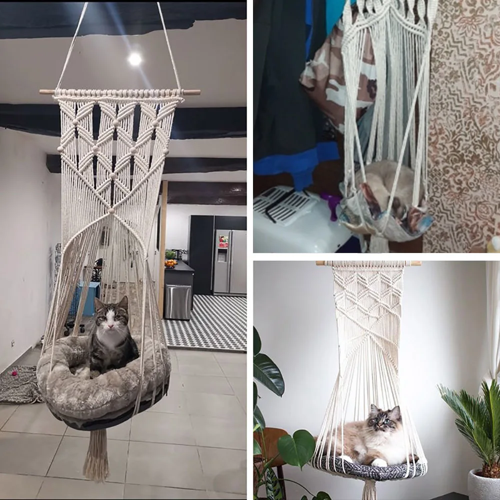 

Hand-Woven Cat Hammock Hanging Basket Swing Pet cat Flower Mesh Basket Cage Hanging Nest Swing Bed Hammock Toy
